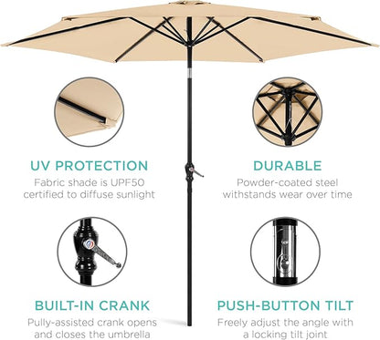 Best Choice Products 10ft Outdoor Steel Polyester Market Patio Umbrella w/Crank, Easy Push Button, Tilt, Table Compatible - Sand