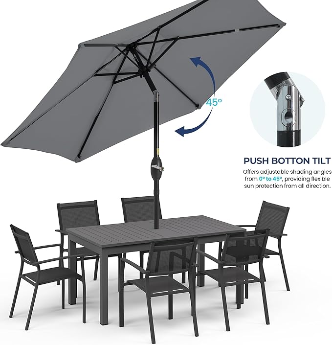 SUNVIVI OUTDOOR 7.5' Outdoor Patio Umbrella, Patio Umbrella, Market Umbrella, Metal Pole Umbrella with Push Button Tilt and Crank, 6 Ribs, Polyester Canopy