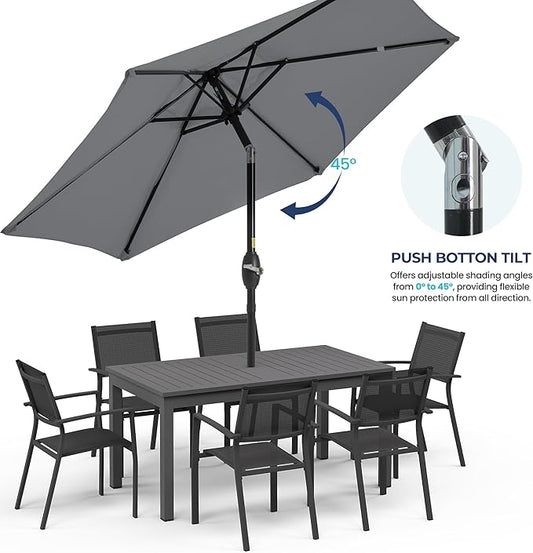 SUNVIVI OUTDOOR 7.5' Outdoor Patio Umbrella, Patio Umbrella, Market Umbrella, Metal Pole Umbrella with Push Button Tilt and Crank, 6 Ribs, Polyester Canopy