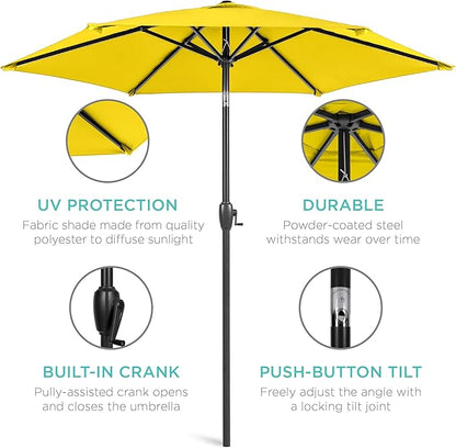 Best Choice Products 7.5ft Heavy-Duty Round Outdoor Market Table Patio Umbrella w/Steel Pole, Push Button Tilt, Easy Crank Lift - Yellow