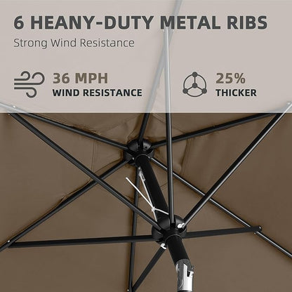 9FT Outdoor Patio Umbrella with Push Button Tilt and Crank, Beach Umbrella for Sun Shades, Market Umbrella with 6 Sturdy Metal Ribs, UV Resistant Waterproof for Garden, Backyard, Deck, Pool