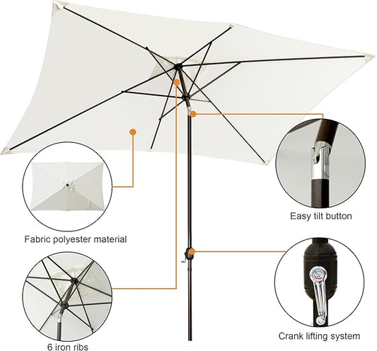 Blissun Rectangular Patio Umbrella, Table Market Umbrella with Tilt and Crank, Outdoor Umbrella for Garden, Deck, Backyard, Pool and Beach