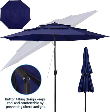 Yaheetech 3-Tier Patio Parasol 10ft Vented Outdoor Table Umbrella Double-layer Cloth & Large Shade for Yard/Garden/Park/Garden Navy Blue