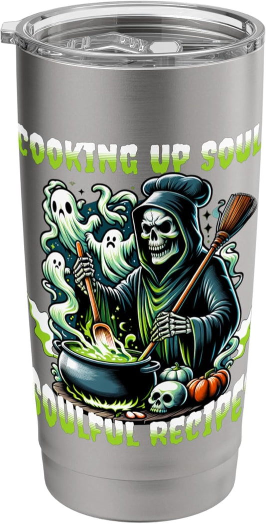 Halloween Fire Ice Skull Creepy Monster Mask Horror Stainless Steel Insulated Tumbler