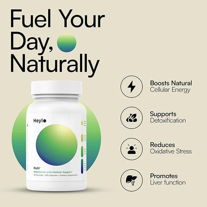 Heylo Multi+ Advanced Multivitamin Supplement – Boosts Energy, Enhances Immune Support, Provides Antioxidant Protection, Promotes Detoxification, with Vitamins, Minerals, Phytonutrients, 120 Capsules