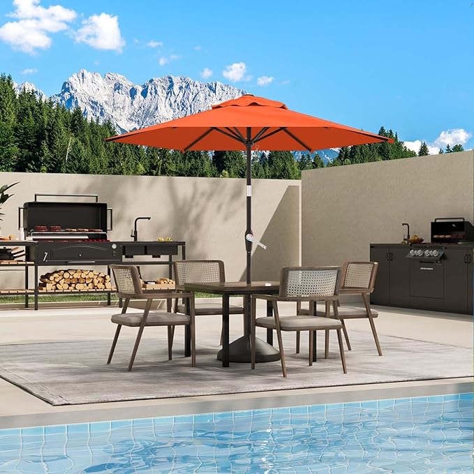 7.5FT Patio Umbrella Table Market Umbrella w/Tilt and Crank Heavy-Duty Round Outdoor Umbrellas for Garden, Deck, Backyard, Pool and Beach, Orange