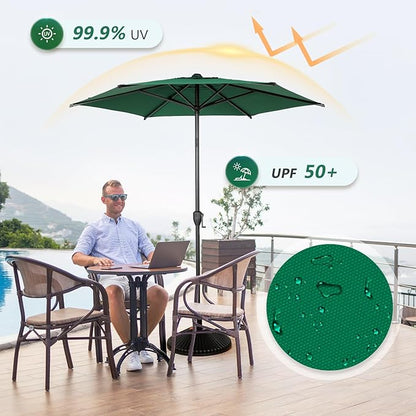 Abba Patio 7.5FT Lyon Outdoor Patio Umbrella Outdoor Table Umbrella with Push Button Tilt and Crank Market Umbrella 6 Sturdy Ribs UV Protection Waterproof for Garden Deck Backyard Pool Dark Green