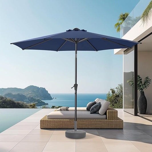 9ft Outdoor Patio Umbrella - Market Table Pool Deck Umbrella UPF50+ UV Protection with Push Button Tilt, Crank and 8 Sturdy Ribs (Navy Blue, No base)
