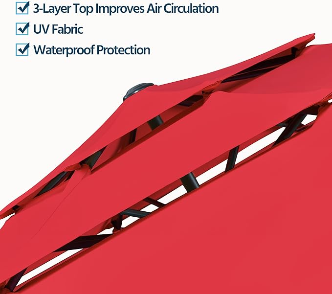 Yaheetech 3 Tier Patio Umbrella 10ft Vented Outdoor Large Market Table Umbrella with 8 Sturdy Ribs and 1.5" Umbrellla Pole, Double-layer Cloth & Push-button Tilting & Crank for Pool/Garden/Lawn Red