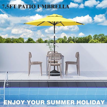 7.5FT Patio Umbrella Table Market Umbrella w/Tilt and Crank Heavy-Duty Round Outdoor Umbrellas for Garden, Deck, Backyard, Pool and Beach, Yellow