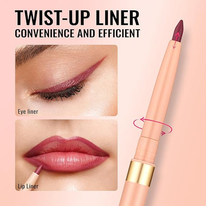 Oulac Black Lip Liner Pencil, 2in1 Retractable Makup Crayon for Lipliner and Eyeliner, Highly Pigmented, Smooth, Long Lasting and Waterproof Formula, Vegan Beauty, 01 Noir