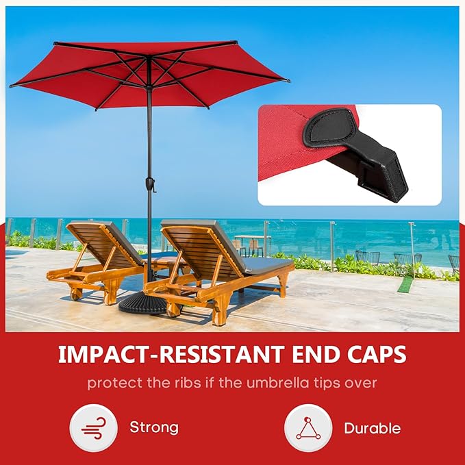 Abba Patio 9FT Lyon Outdoor Patio Umbrella Outdoor Table Umbrella with Push Button Tilt and Crank Market Umbrella 6 Sturdy Ribs UV Protection Waterproof for Garden Deck Backyard Pool，Red