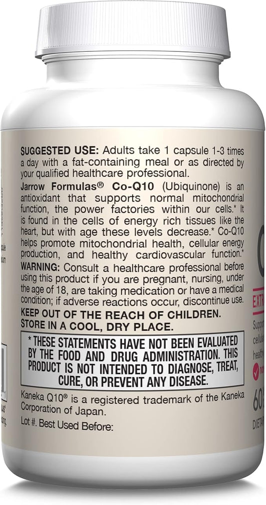 Jarrow Formulas Co-Q10, 200 mg, Antioxidant Support for Mitochondrial Health, Cellular Energy Production and Healthy Cardiovascular Function, 60 Veggie Capsules, 60 Day Supply