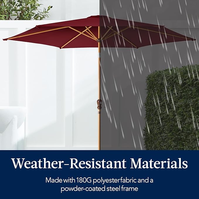 Best Choice Products 10ft Market Umbrella, Outdoor Sun Shade for Backyard, Deck, Poolside, Table w/Woodgrain Pattern, Easy Tilt & Crank - Burgundy