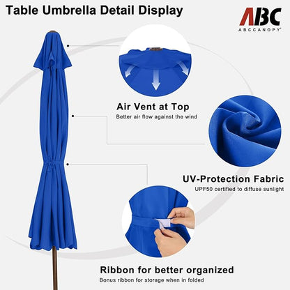 ABCCANOPY Patio Umbrella 7.5ft, Outdoor Table Umbrella with Push Button Tilt and Crank, 6 Ribs Umbrella for Patio Pool Garden Deck (Blue)