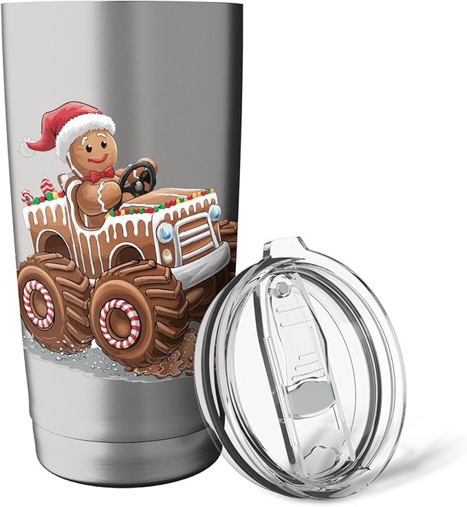 Funny Monster Truck Gingerbread Man Christmas Cookies Boys Stainless Steel Insulated Tumbler