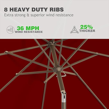 9 FT Patio Umbrella for Outdoor, Outdoor Umbrella with Push Button Tilt and Crank, Outdoor Patio Umbrellas with 8 Sturdy Ribs for Market, Garden, Deck, Backyard, Pool (Burgundy)