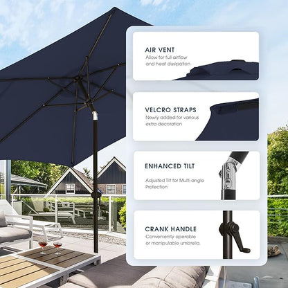 wikiwiki 7.5 FT Patio Umbrellas Outdoor Table Market Umbrella with Push Button Tilt/Crank, 6 Sturdy Ribs, Fade Resistant Waterproof POLYESTER DTY Canopy for Garden, Lawn, Backyard & Pool, Navy Blue