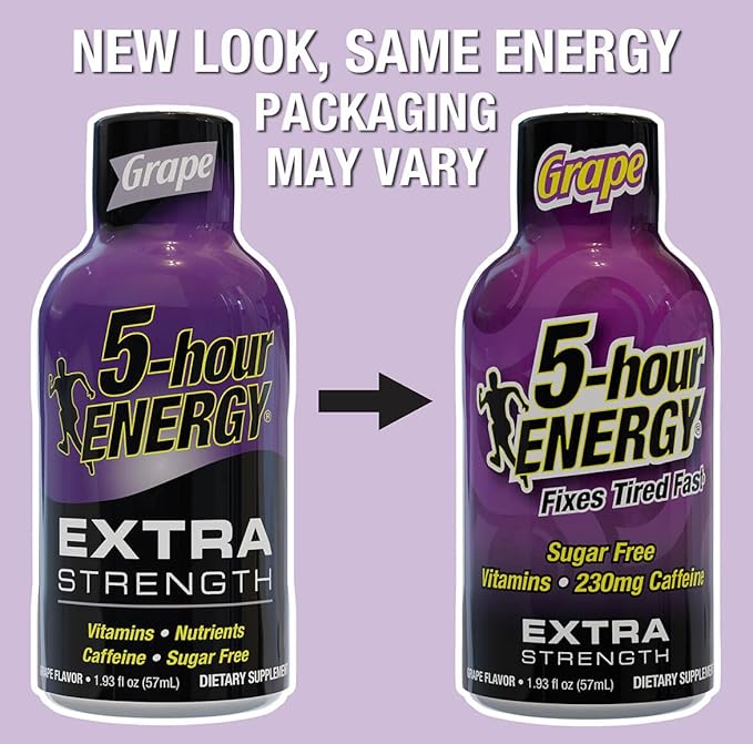 5-hour ENERGY Extra Strength Energy Shot, Grape Flavor, 1.93 oz., 30 Count, Zero Calories & Sugar-Free 230 mg Caffeinated Energy Shot, Amino Acids & B Vitamins, Dietary Supplements