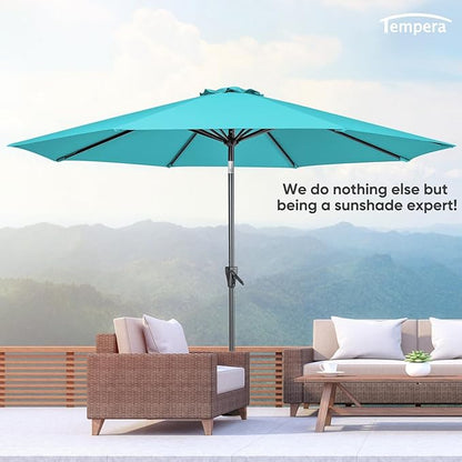 Tempera Patio Market Outdoor Table Umbrella with Push Button Tilt and Crank,Large Sun Umbrella with Sturdy Pole&Fade resistant canopy,Easy to set