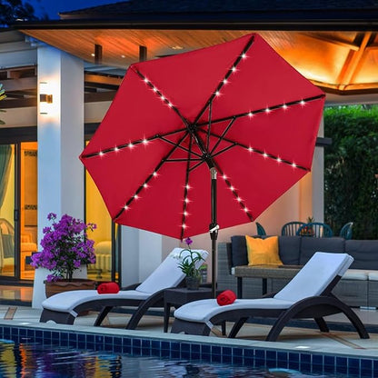 ABCCANOPY Durable Solar Led Patio Umbrellas with 32LED Lights 9FT (Red)