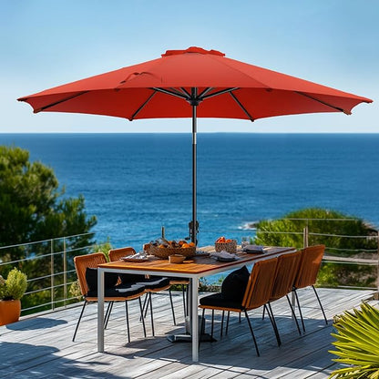 wikiwiki 9 FT Patio Umbrellas Outdoor Table Market Umbrella with Push Button Tilt/Crank, 8 Sturdy Ribs, Fade Resistant Waterproof POLYESTER DTY Canopy for Garden, Lawn, Deck, Backyard & Pool, Red
