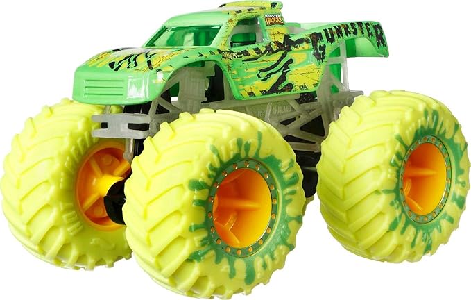 Hot Wheels Toy Monster Trucks 10-Pack, Set of 5 Glow in The Dark 1:64 Scale Trucks & 5 GITD 1:64 Scale Cars, Play Vehicles for Kids & Collectors