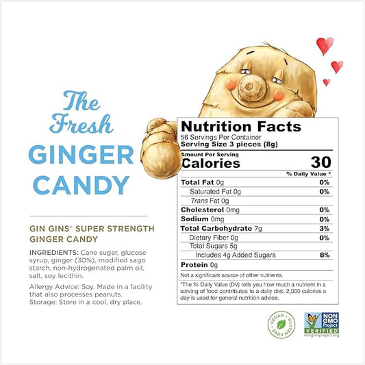 GIN GINS Super Strength – Natural Ginger Candy by The Ginger People – Individually Wrapped Healthy Candy – Super Strength Flavor – Large 1 lb Bag (16oz) – Pack of 2