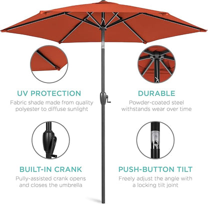 Best Choice Products 7.5ft Heavy-Duty Round Outdoor Market Table Patio Umbrella w/Steel Pole, Push Button Tilt, Easy Crank Lift - Rust