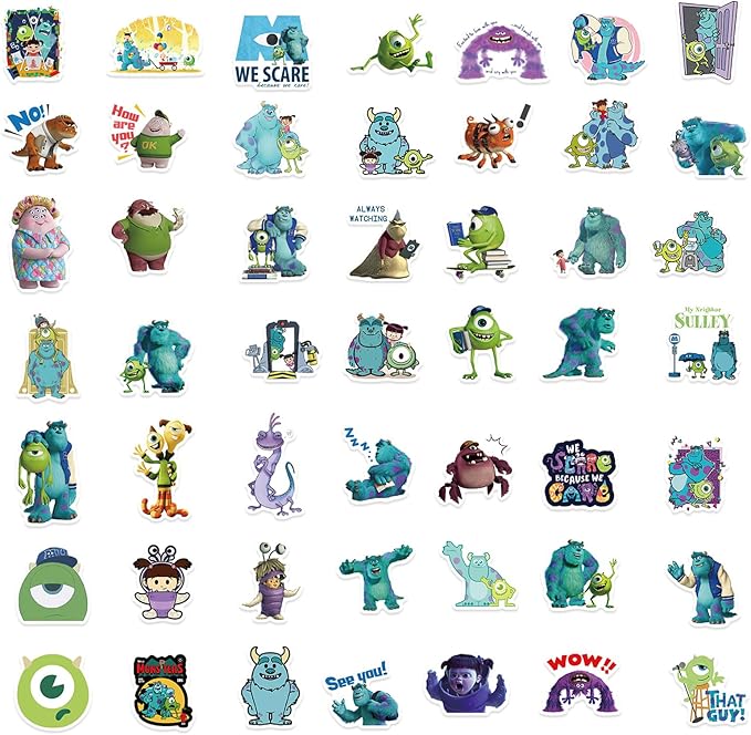 50pcs Monsters Inc Stickers, Cartoon Comedy Vinyl Sticker Decals, Stickers for Laptop, Water Bottle, Stickers for Kids, Toddlers, Teens