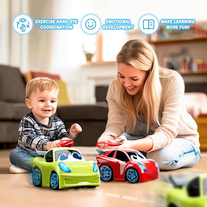 PC P&C Remote Control Car for Toddlers Fun Toy for Boys 2-4 Light-Up Educational Car for 3-5 Interactive Durable Toy for 4-7 Kids