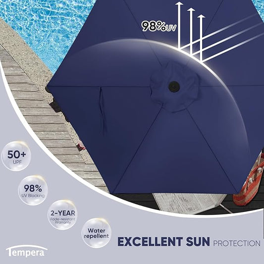 Tempera Patio Market Outdoor Table Umbrella with Push Button Tilt and Crank,Large Sun Umbrella with Sturdy Pole&Fade resistant canopy,Easy to set