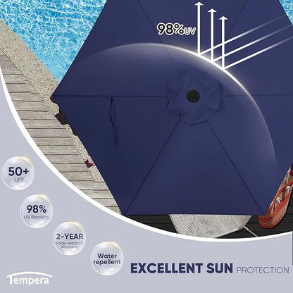 Tempera Patio Market Outdoor Table Umbrella with Push Button Tilt and Crank,Large Sun Umbrella with Sturdy Pole&Fade resistant canopy,Easy to set