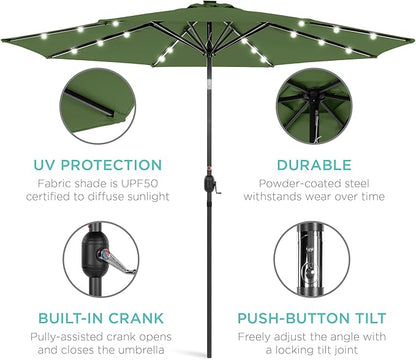 Best Choice Products 10ft Solar Polyester LED Lighted Patio Umbrella w/Tilt Adjustment and UV-Resistant Fabric - Fern