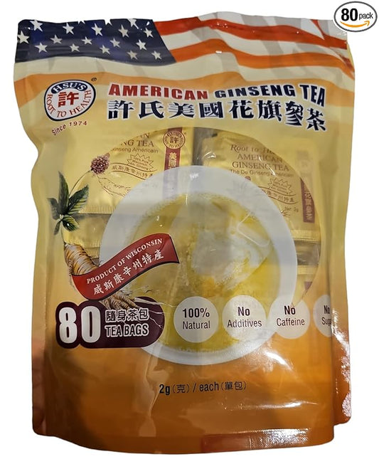 Hsu's Root To Health American Ginseng Tea - 2g x 80 Tea bags - Made In The USA