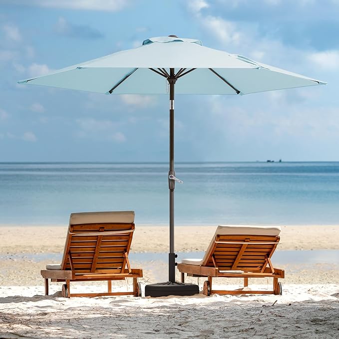 JEAREY 7.5FT Patio Umbrellas Outdoor Umbrella Table Market Umbrella with 6 Ribs,Tilt Button for Pool Deck Backyard Garden,Light Blue