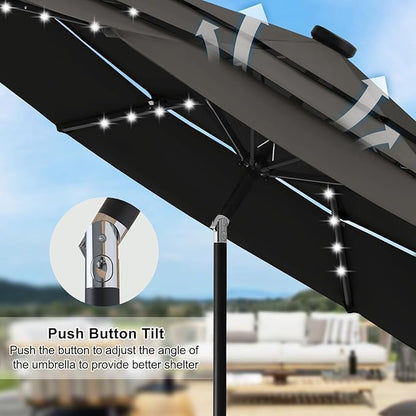 ABCCANOPY Solar Led Patio Umbrellas 3-Tiers 11FT (Dark Gray)