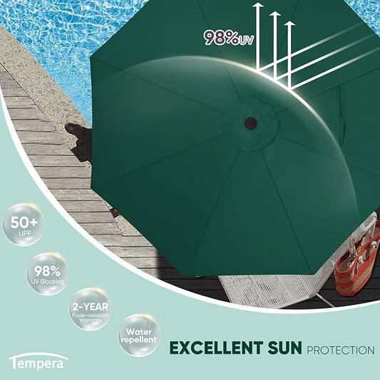 Tempera Patio Market Outdoor Table Umbrella with Push Button Tilt and Crank,Large Sun Umbrella with Sturdy Pole&Fade resistant canopy,Easy to set