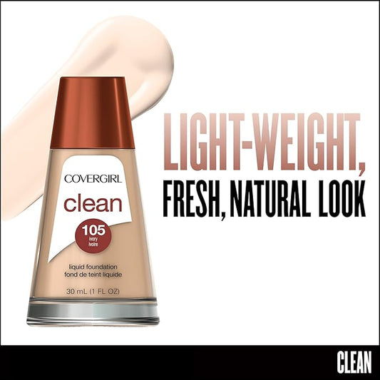 COVERGIRL Clean Makeup Foundation Ivory 105, (Pack of of 2) 1 oz
