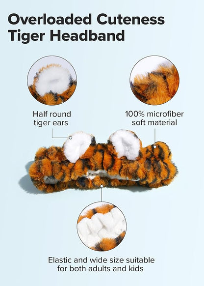 I DEW CARE Wash Off Face Mask Skin Care Set - Mini Scoops + Face Wash Headband - Tiger Headband Bundle
