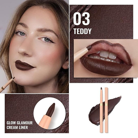 Oulac Brown Lip Liner Pencil, 2in1 Retractable Makup Crayon for Lipliner and Eyeliner, Highly Pigmented, Smooth, Long Lasting and Waterproof Formula, Vegan Beauty, 03 Teddy