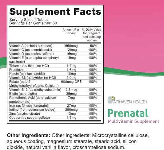Fairhaven Health Peapod Prenatal Multivitamin - 1 Per Day, Light Vanilla Flavor - Pregnancy Must Haves for Women and Baby Health - Includes Iron, Vitamin C, and Folic Acid - 2 Month Supply
