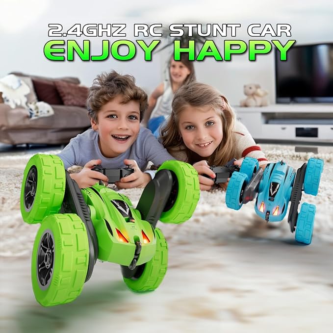 Remote Control Car,Fast RC Cars,2.4Ghz Double Sided 360° Rotating RC Stunt Cars with Headlights,All Terrain Rechargeable Car Toys for Boys Ages 5-7 8-12,Birthday Gifts for Kids Blue