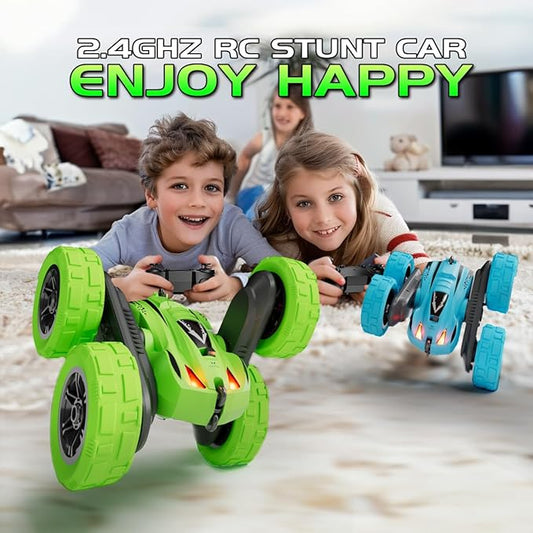 Remote Control Car,Fast RC Cars,2.4Ghz Double Sided 360° Rotating RC Stunt Cars with Headlights,All Terrain Rechargeable Car Toys for Boys Ages 5-7 8-12,Birthday Gifts for Kids Blue