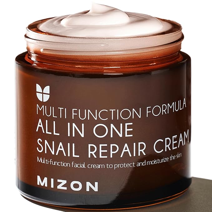 MIZON All in One Snail Repair Cream Snail Mucin with 12 Natural Extracts Korean Recovery Cream for Fine Line & Blemish Care (2.53 Fl Oz Pack of 1)