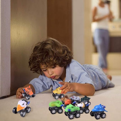Liberty Imports 12 Pack Monster Truck Pull Back Cars, Large Animal Toy Pullback Racers Vehicles Party Favors Play Set for Kids, Boys, Toddlers