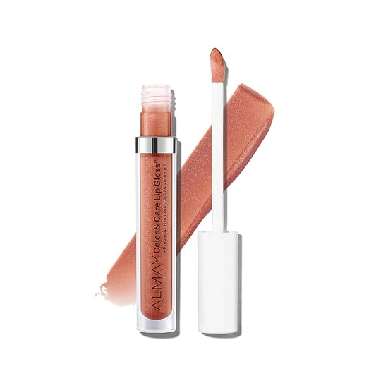Almay Color & Care Hydrating Lip Gloss, Soft Natural Hues, Prebiotic Complex, Hyaluronic Filling-Sphere Technology, 300 Glitters Gold, 0.1 Fl Oz