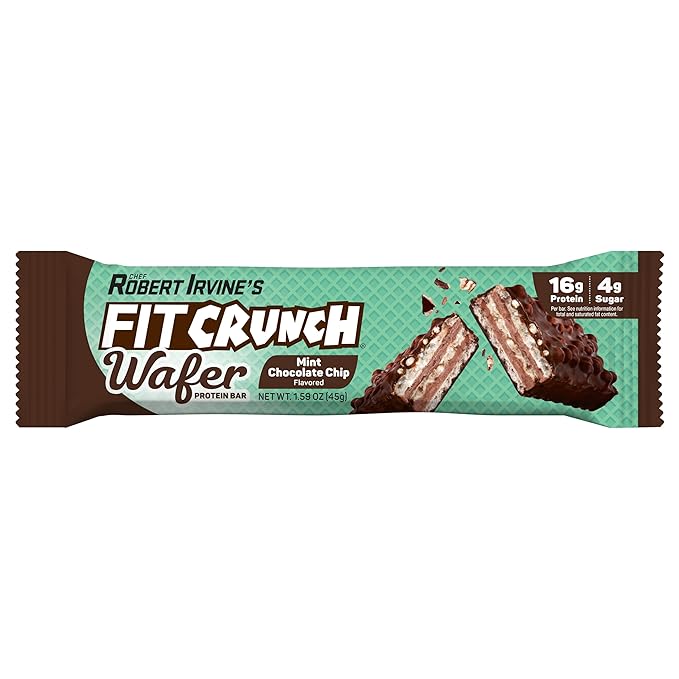 FITCRUNCH Wafer Protein Bars, 16g of Protein & 4g of Sugar (9 Bars, Mint Chocolate Chip)
