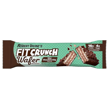 FITCRUNCH Wafer Protein Bars, 16g of Protein & 4g of Sugar (9 Bars, Mint Chocolate Chip)