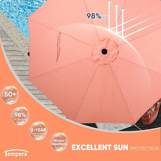 Tempera Patio Market Outdoor Table Umbrella with Push Button Tilt and Crank,Large Sun Umbrella with Sturdy Pole&Fade resistant canopy,Easy to set